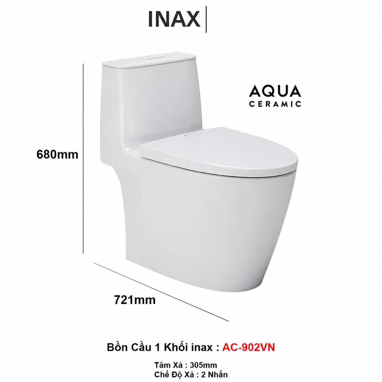 🚽 Bồn Cầu 1 Khối INAX AC-902VN Chính Hãng – Thiết Kế Sang Trọng, Công Nghệ Aqua Ceramic