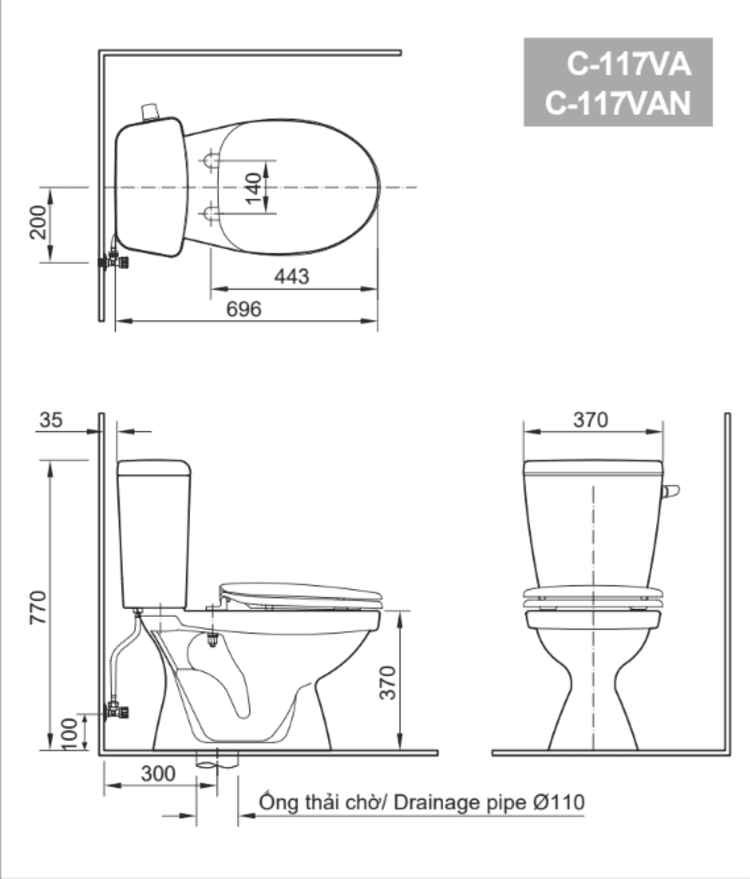 🚽 Bồn Cầu 2 Khối INAX C-117VA – Tiết Kiệm Nước, Xả Mạnh, Vận Hành Êm Ái