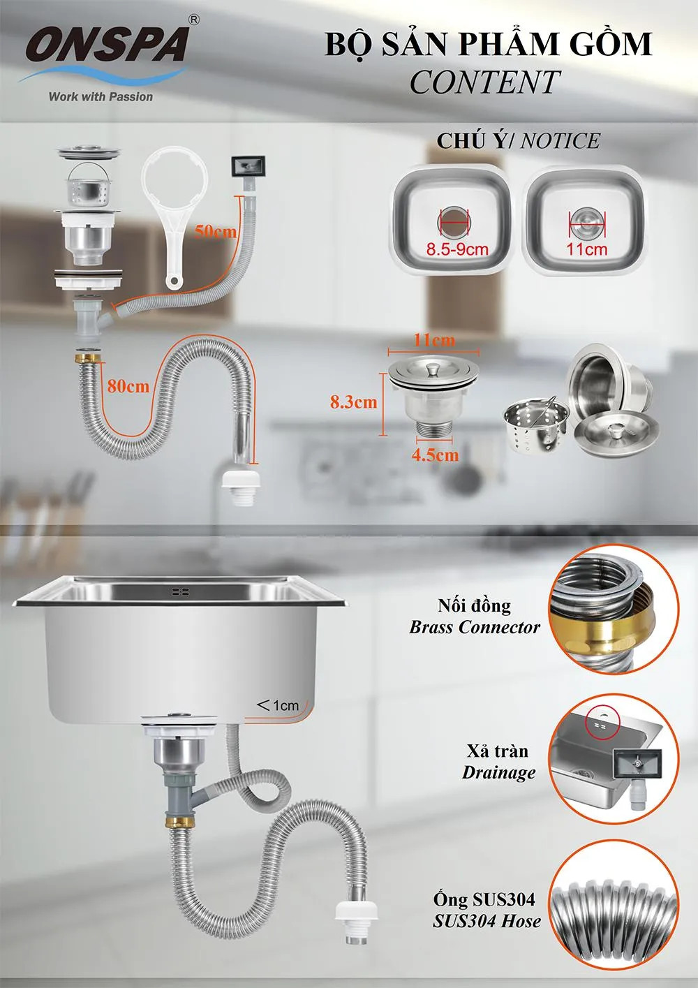 HỆ THỐNG THOÁT NƯỚC NHÀ BẾP ĐƠN ONSPA