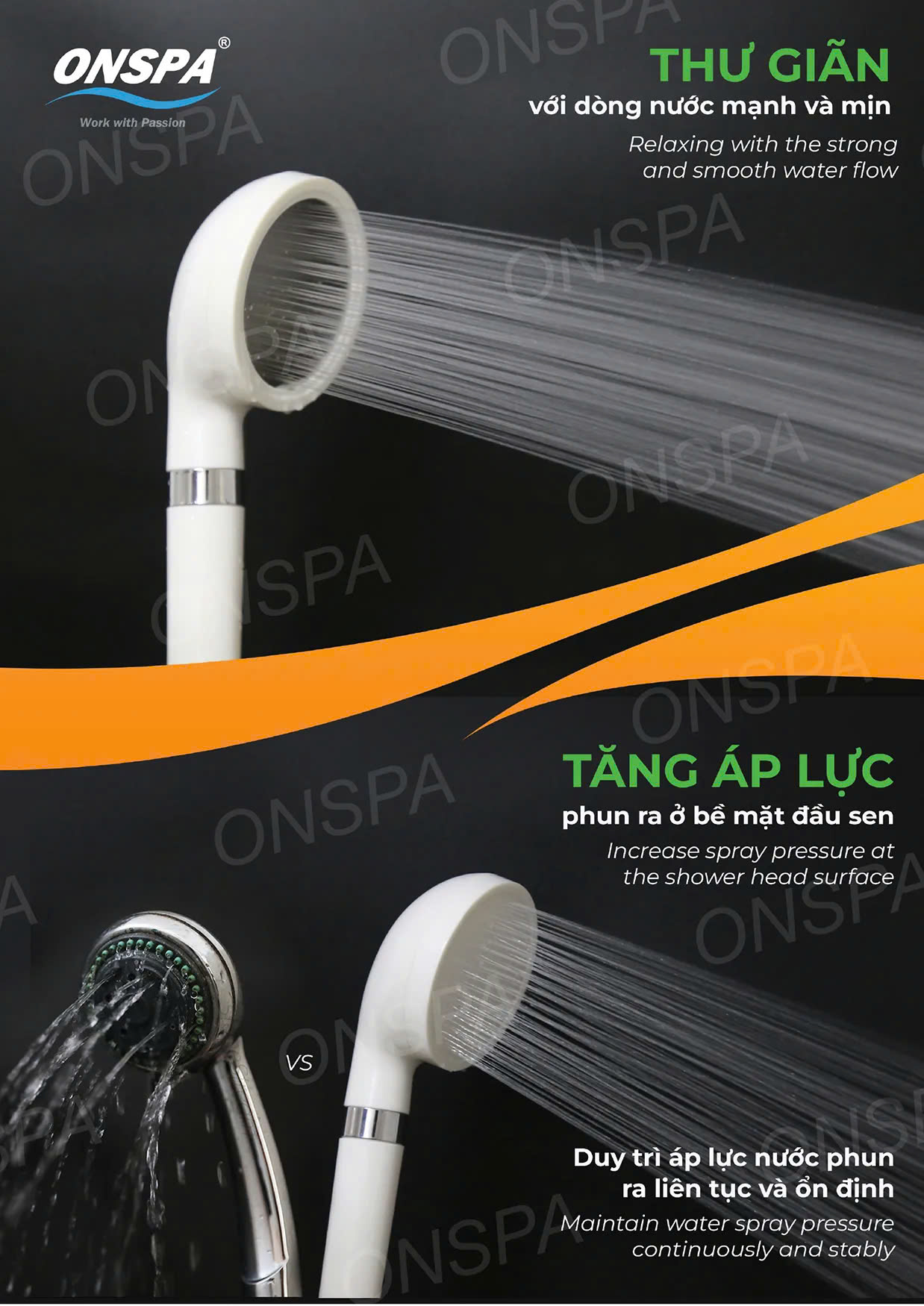 BỘ SEN PHUN SƯƠNG ONSPA M3 & M3A TĂNG ÁP MASSAGE CÓ HỘP ĐÁ LỌC CLO