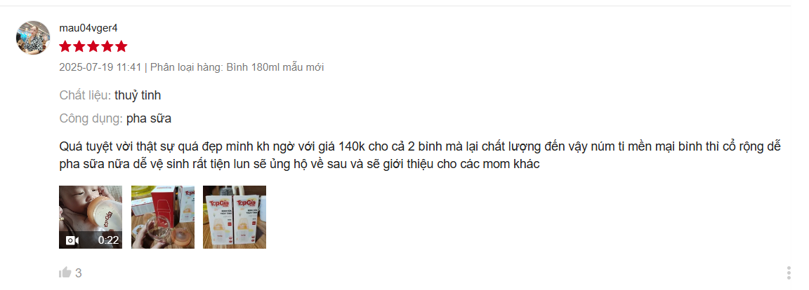 Trải nghiệm đánh giá thực tế từ mẹ bỉm về bình sữa TopGiaKids