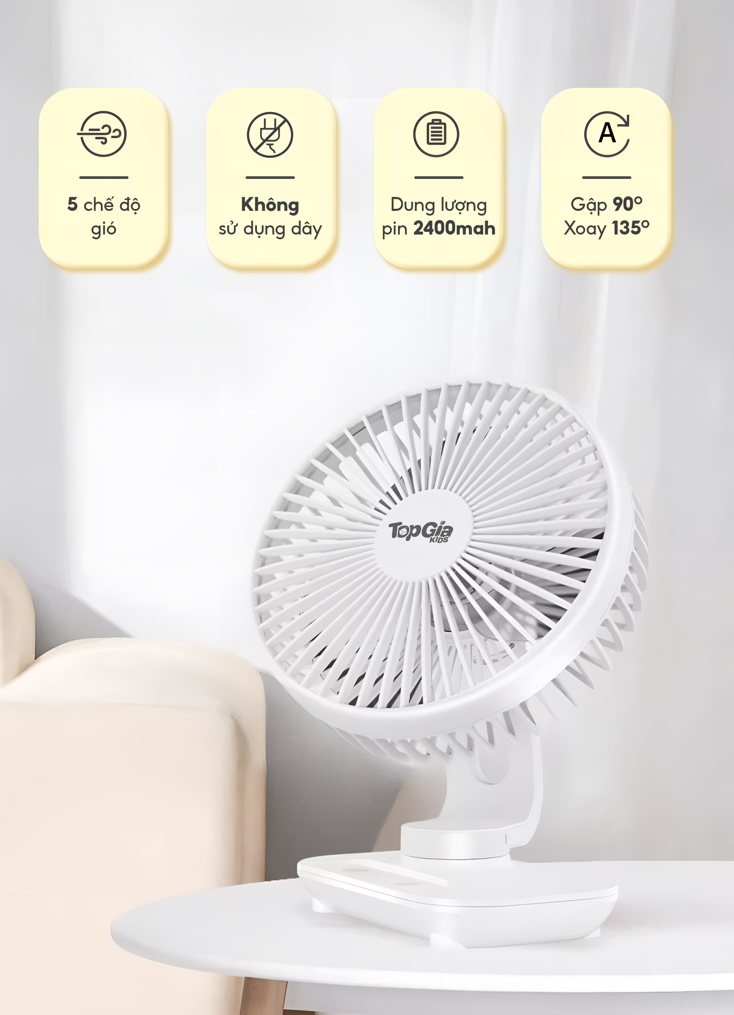 Quạt tích điện mini để bàn TopgiaKids M7-07