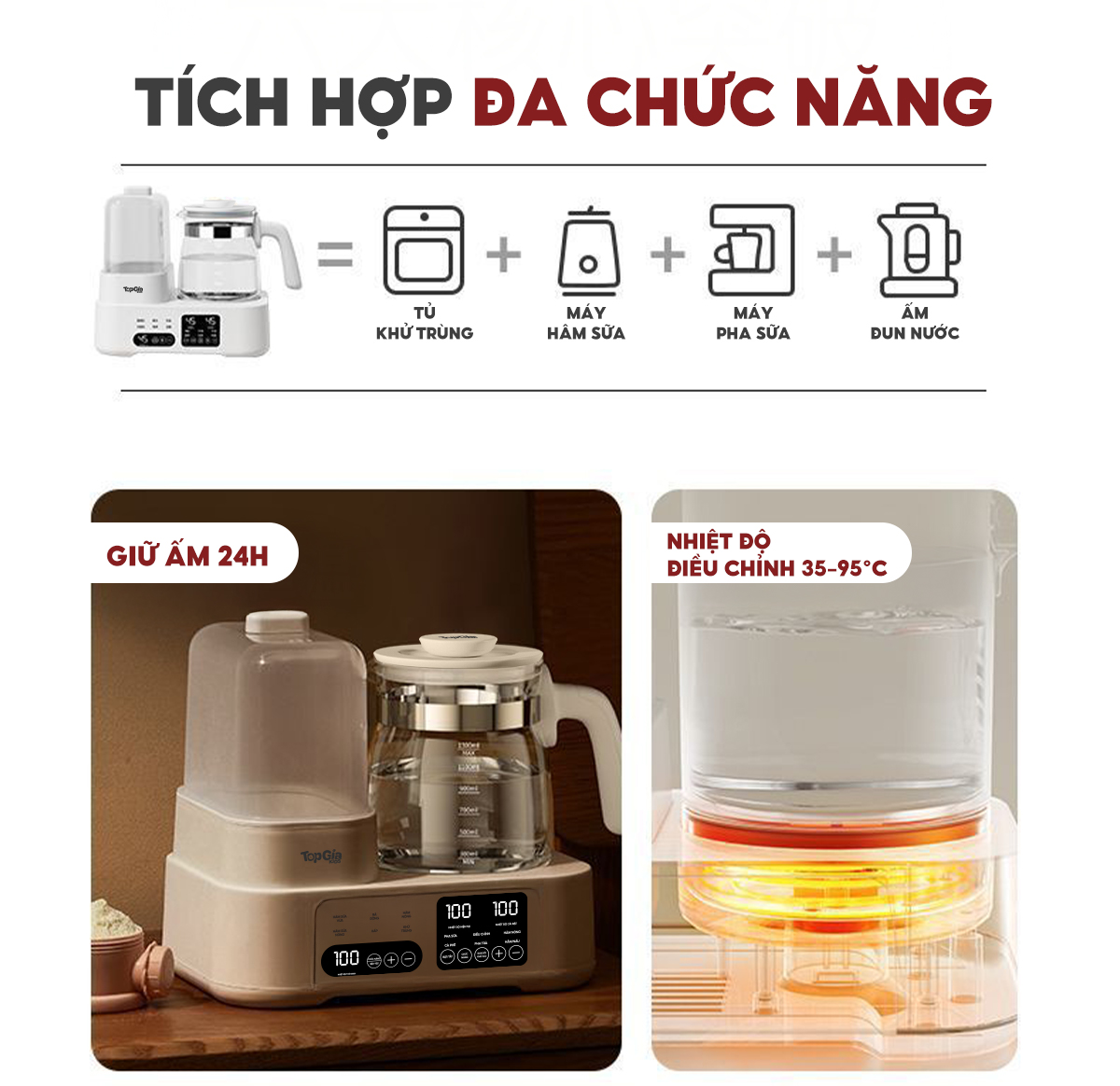 Máy đun pha sữa tiệt trùng đa năng 8878 TopgiaKids