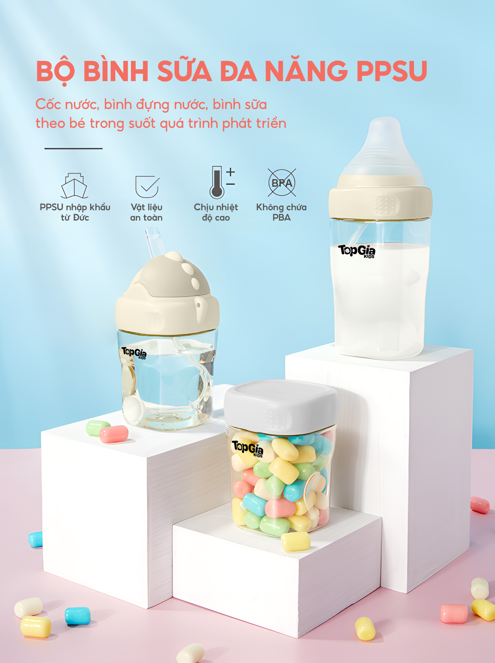 Bình sữa PPSU TopgiaKids cho bé 160ml/270ml