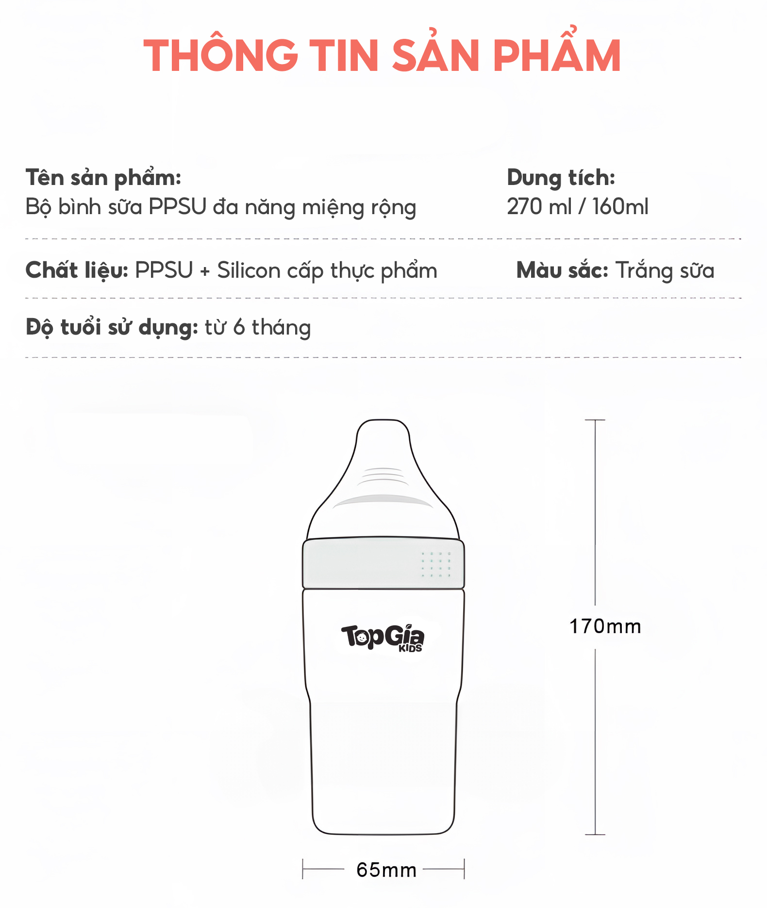 Bình sữa PPSU TopgiaKids cho bé 160ml/270ml