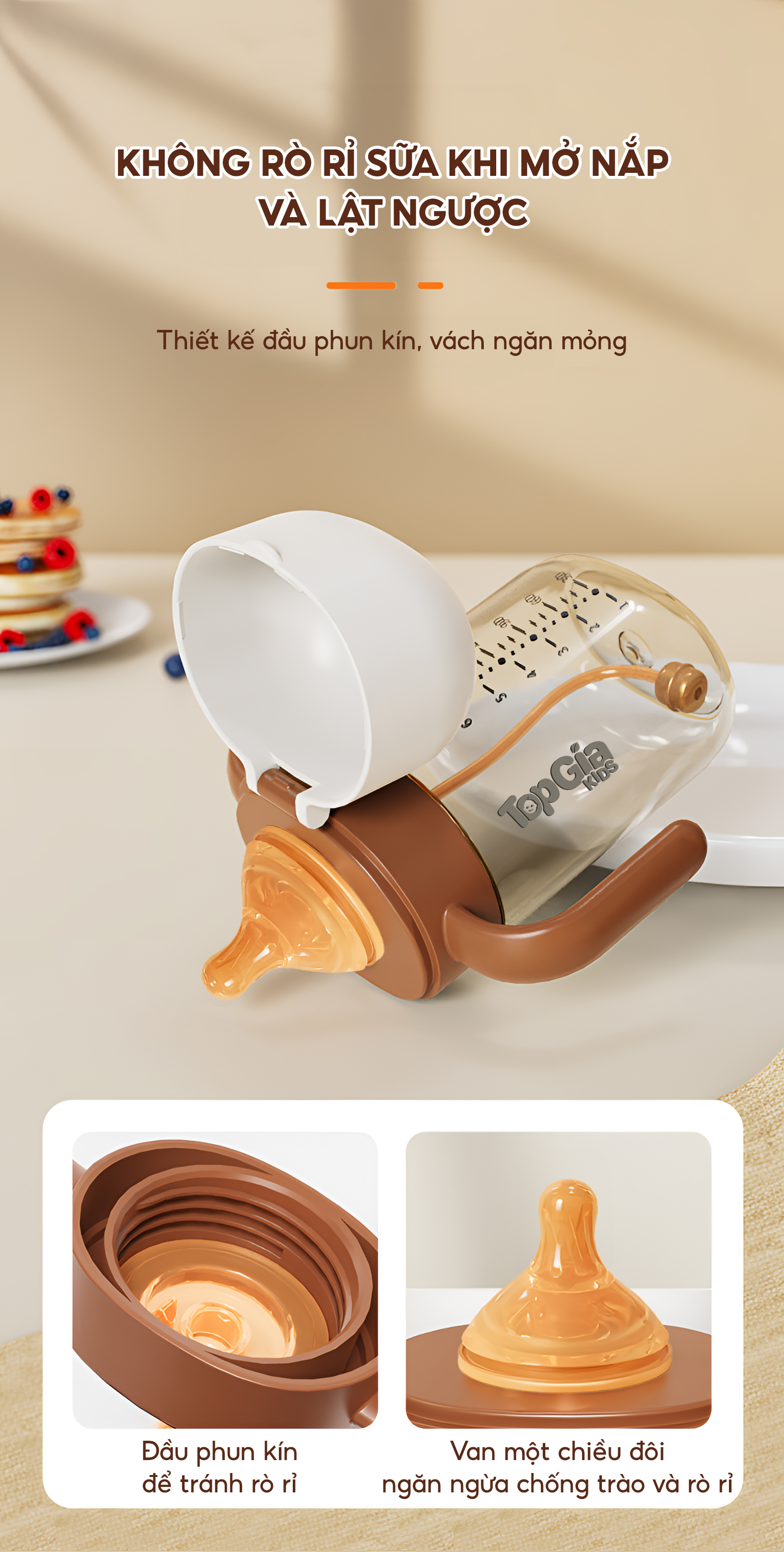 Bình sữa nắp lật PPSU TopgiaKids 240ml/300ml