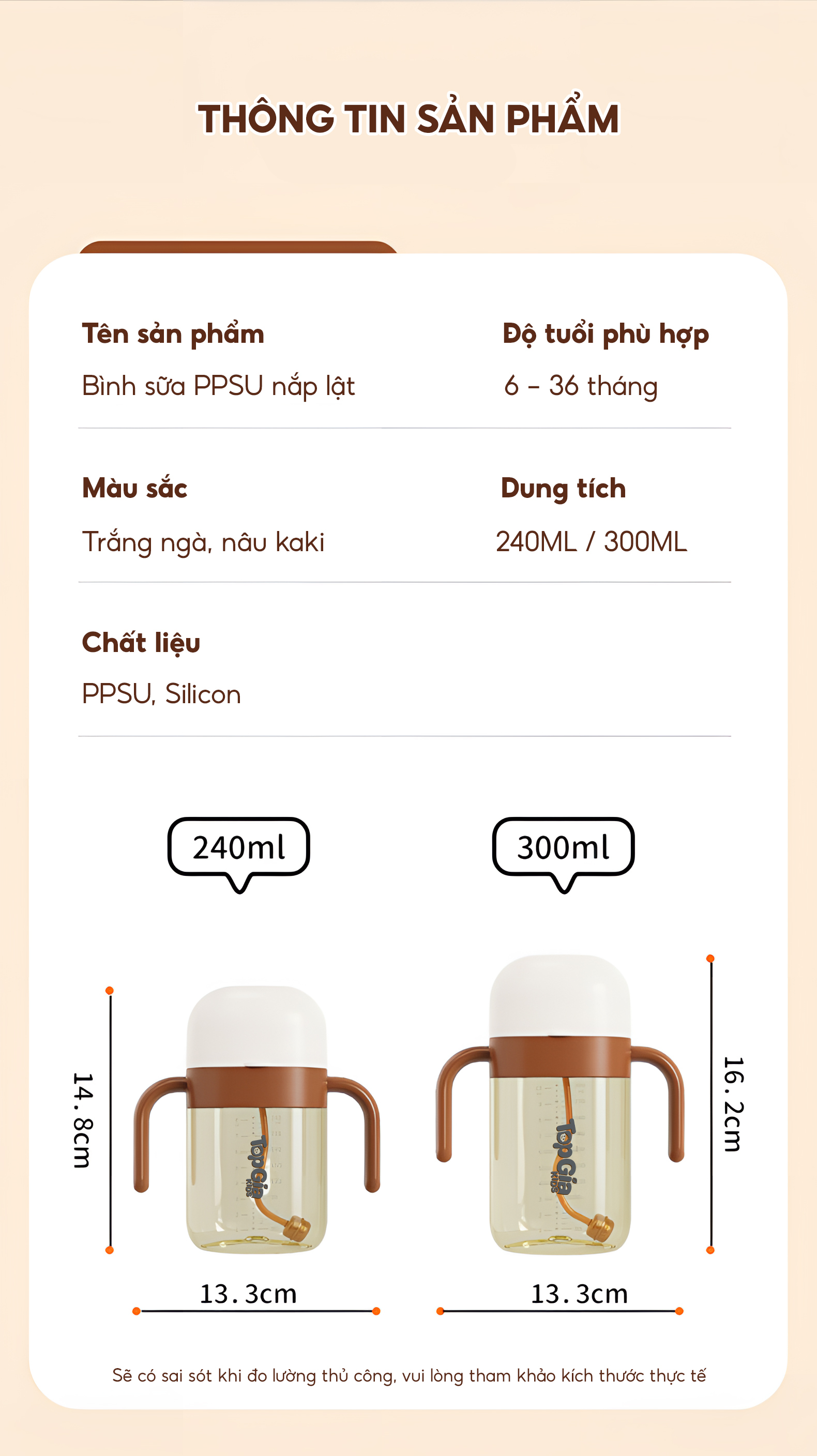 Bình sữa nắp lật PPSU TopgiaKids 240ml/300ml