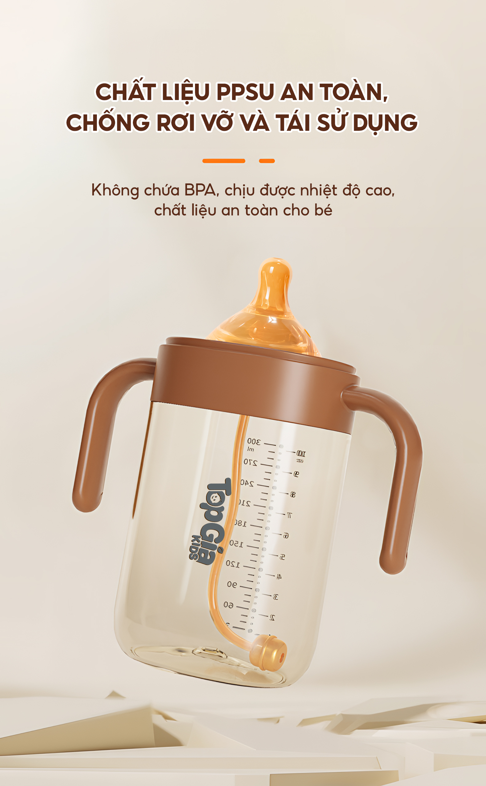 Bình sữa nắp lật PPSU TopgiaKids 240ml/300ml