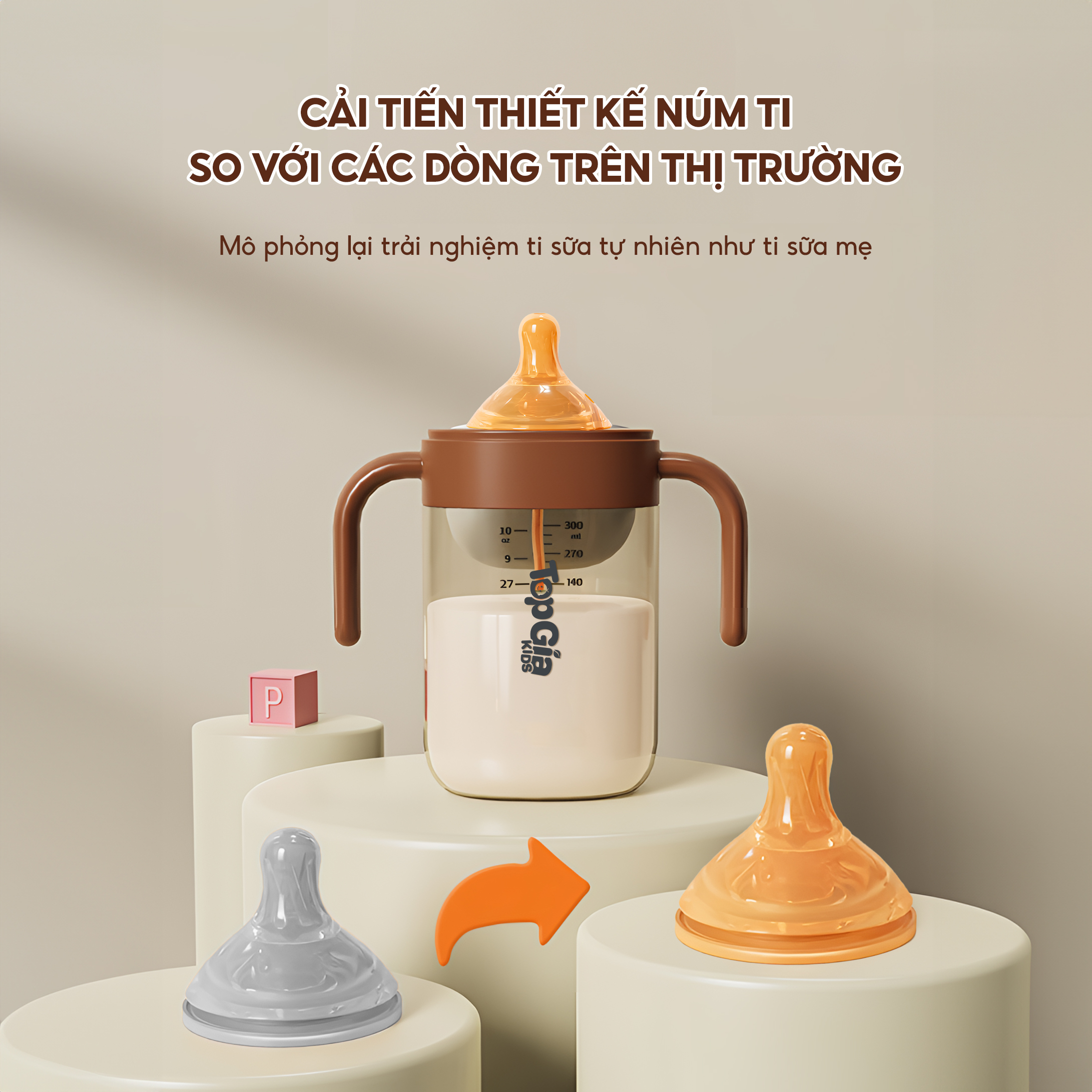 Bình sữa nắp lật PPSU TopgiaKids 240ml/300ml