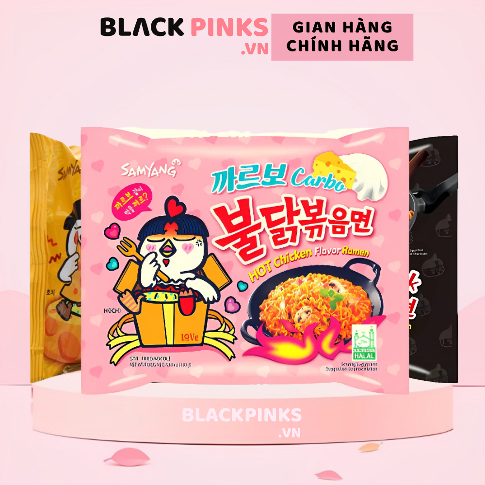 Thùng 40 gói mì khô gà cay Samyang vị truyền thống/kem Ý Carbonara/phô mai/cream Carbo 140g
