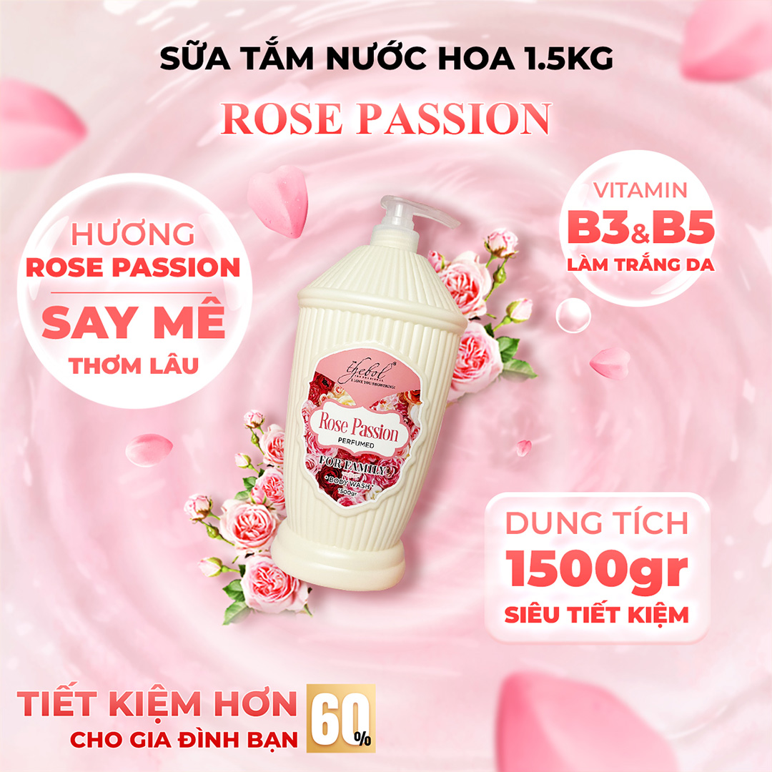 THEBOL - SỮA TẮM HƯƠNG NƯỚC HOA ROSE PASSION 1.5KG – NỒNG NÀN, SAY MÊ
