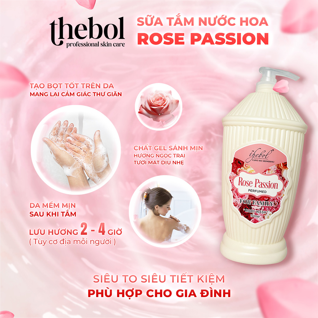 THEBOL - SỮA TẮM HƯƠNG NƯỚC HOA ROSE PASSION 1.5KG – NỒNG NÀN, SAY MÊ