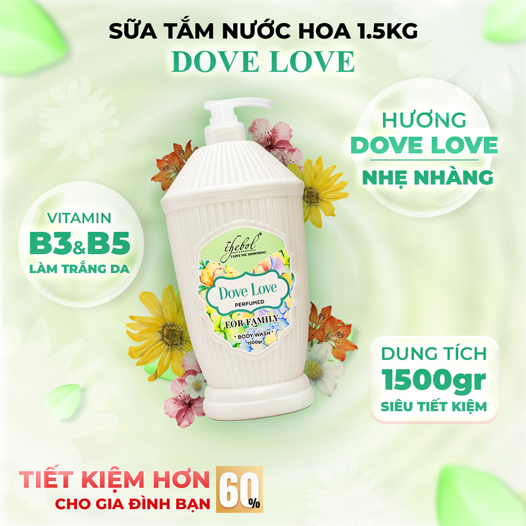 THEBOL - SỮA TẮM HƯƠNG NƯỚC HOA DOVE LOVE 1.5KG – NHẸ NHÀNG, THANH KHIẾT