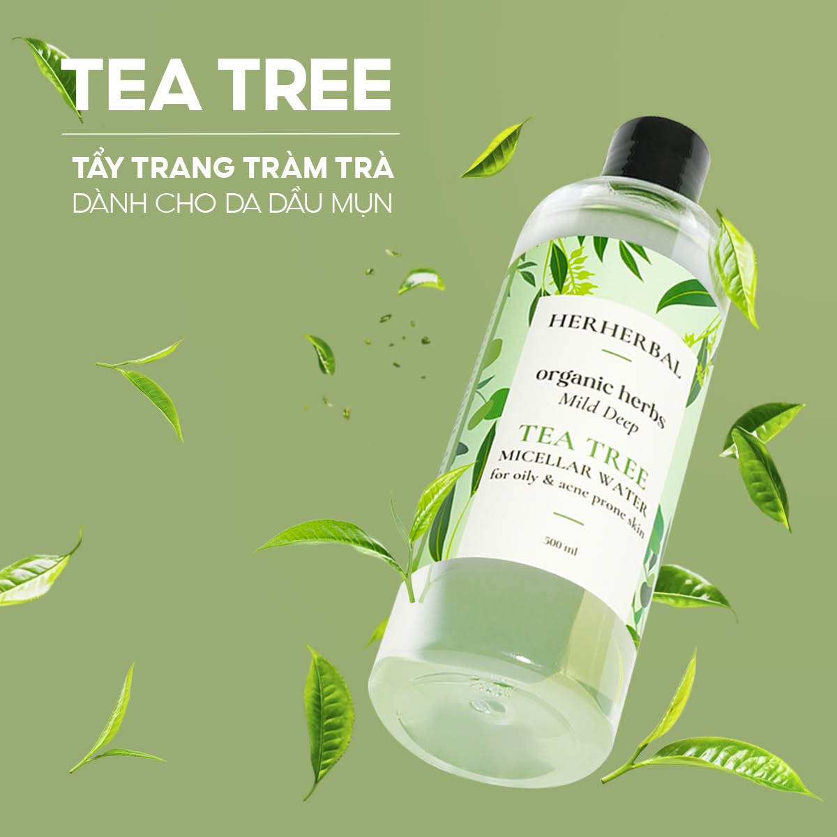 NƯỚC TẨY TRANG TEA TREE HERHERBAL 500ML – DA DẦU MỤN