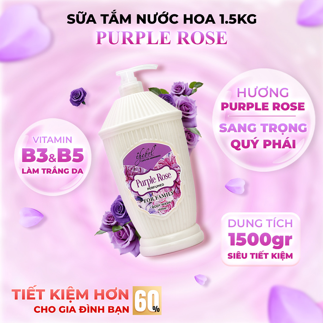 THEBOL - SỮA TẮM HƯƠNG NƯỚC HOA PURPLE ROSE 1.5KG – SANG TRỌNG, QUÝ PHÁI