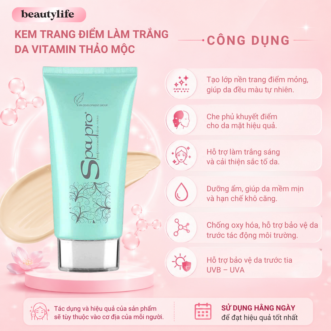 Kem trang điểm làm trắng da vitamin thảo mộc bb01 40gr -  Spapro