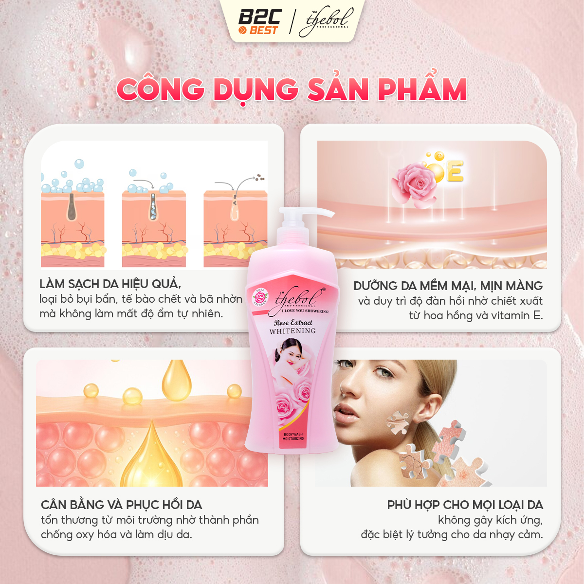 THEBOL - SỮA TẮM TINH CHẤT HOA HỒNG THEBOL