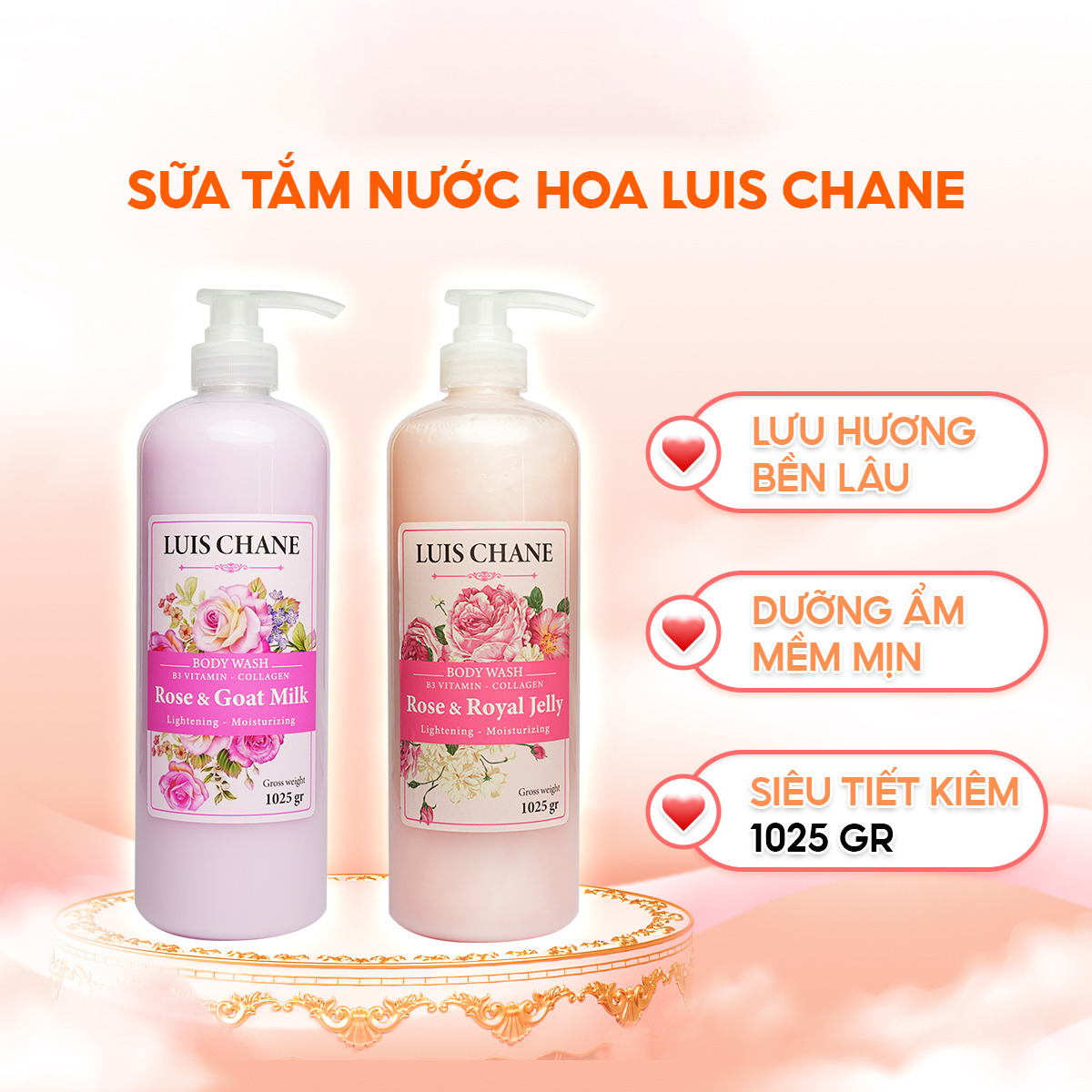 COMBO SỮA TẮM LUISE CHANE B3 VITAMIN GOAT MILK & ROYAL MILK