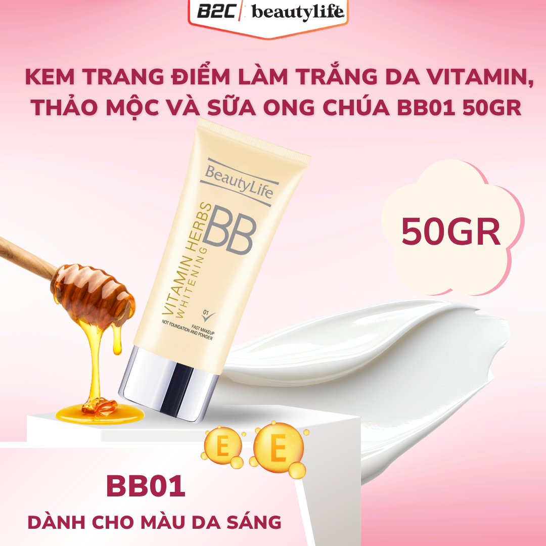Kem trang điểm làm trắng da vitamin, thảo mộc và sữa ong chúa bb01 50gr - Beautylife