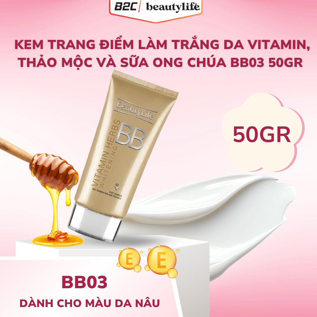 Kem trang điểm làm trắng da vitamin, thảo mộc và sữa ong chúa bb03 50gr - Beautylife