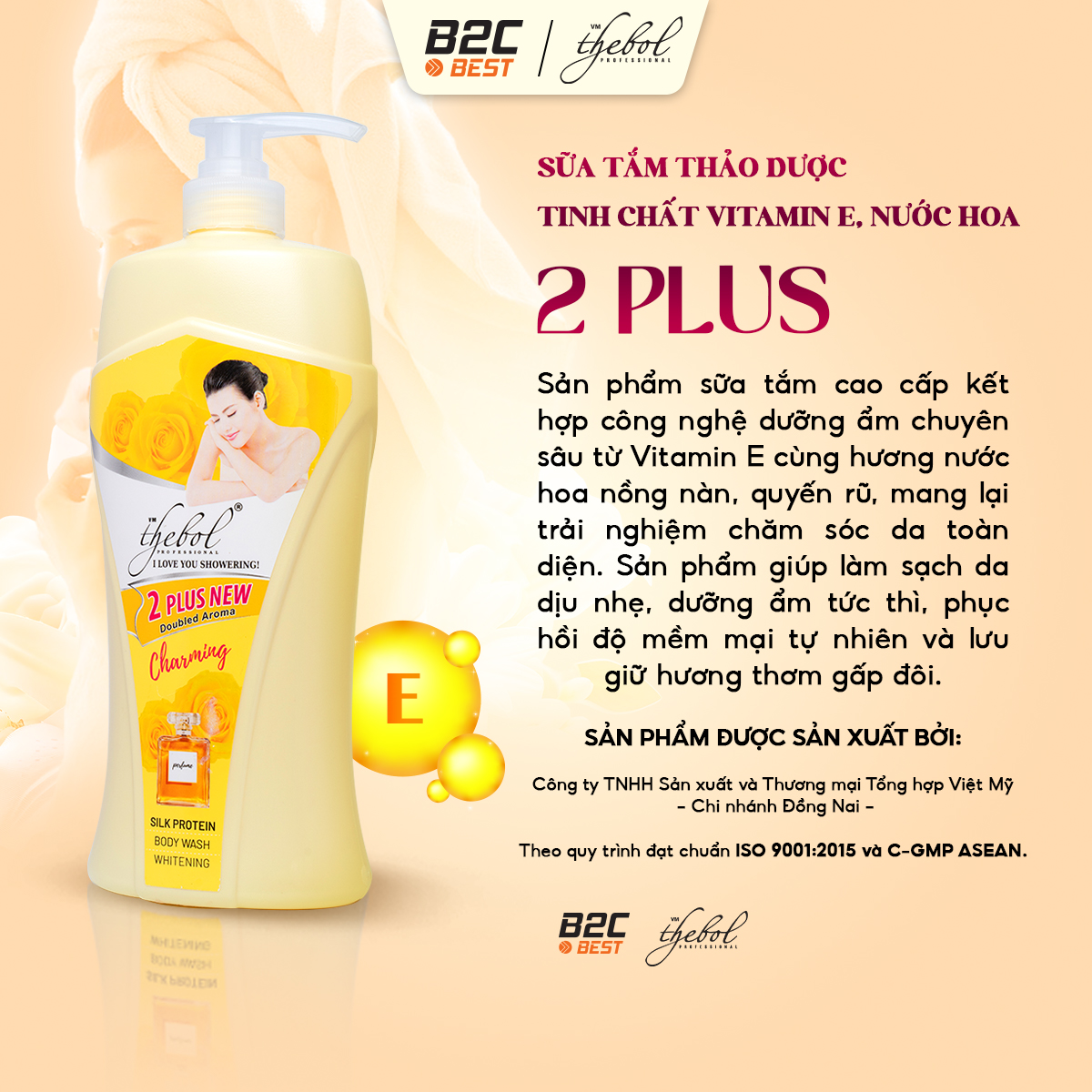 THEBOL - SỮA TẮM THẢO DƯỢC HOA HỒNG KHƯƠNG HOÀNG NƯỚC HOA PHÁP CHRAMING (2 PLUS)