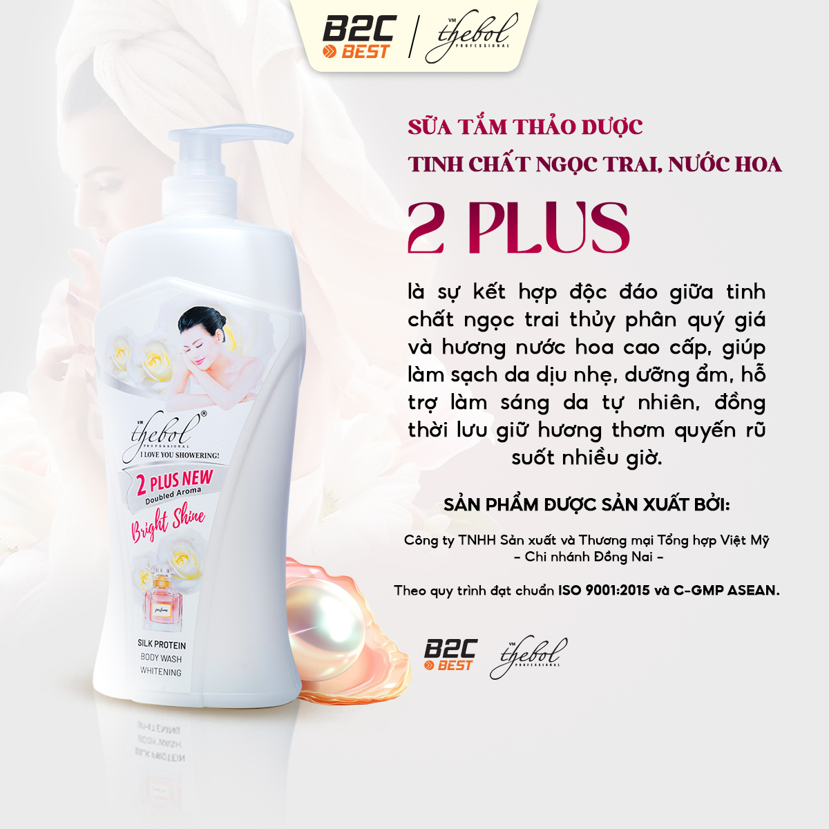THEBOL - SỮA TẮM THẢO DƯỢC HOA HỒNG LÁ NEEM NƯỚC HOA PHÁP BRIGHT SHINE (2 PLUS)