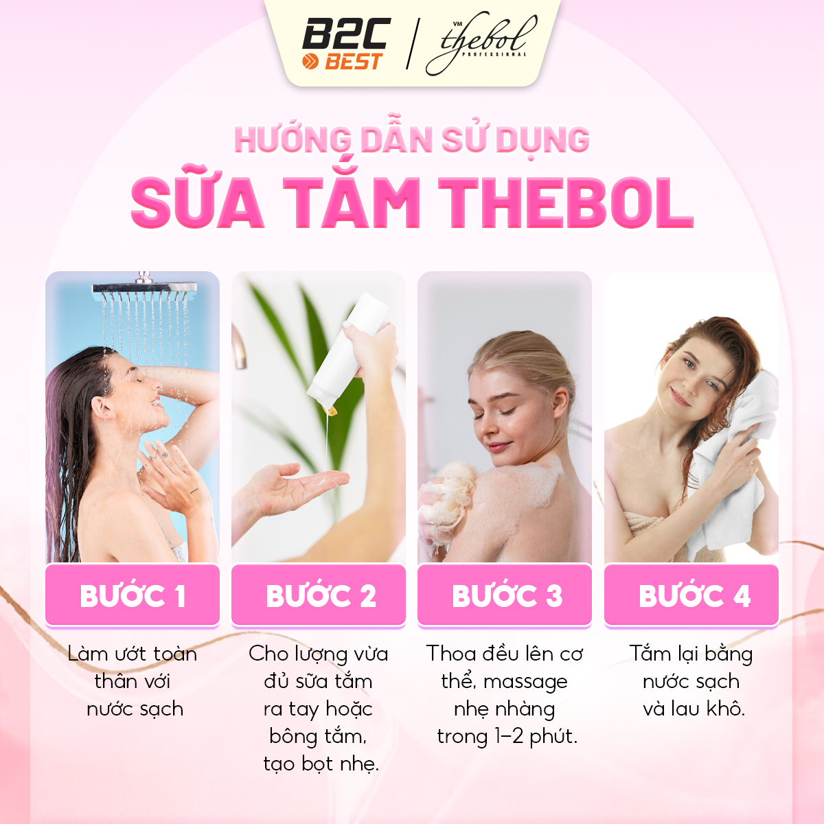 THEBOL - SỮA TẮM THẢO DƯỢC HOA HỒNG LÁ NEEM NƯỚC HOA PHÁP BRIGHT SHINE (2 PLUS)