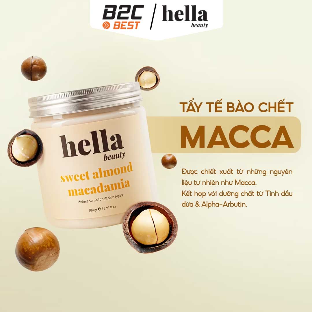 HELLA BEAUTY – TẨY TẾ BÀO DA CHẾT HẠNH NHÂN & MẮC CA