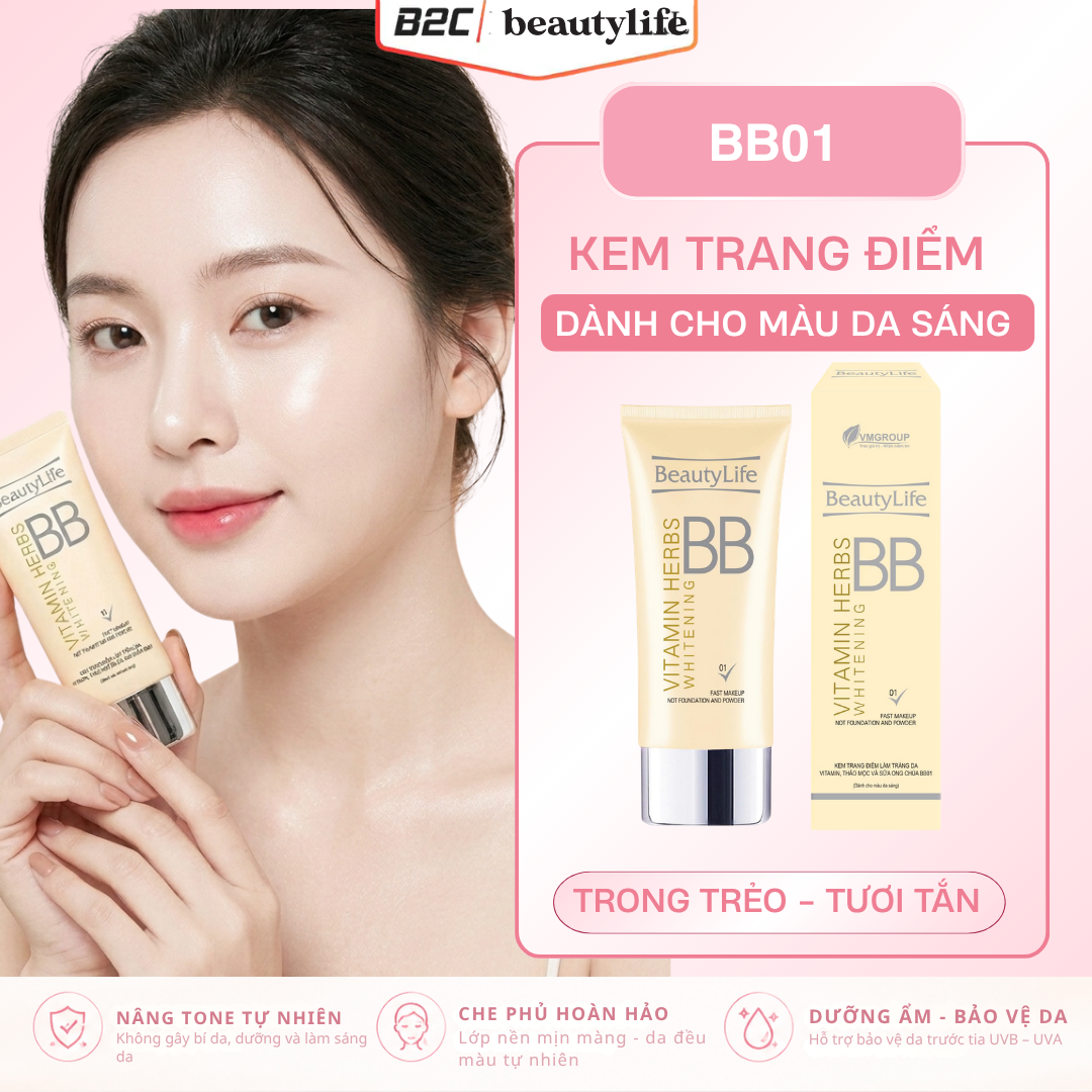 Kem trang điểm làm trắng da vitamin, thảo mộc và sữa ong chúa bb01 50gr - Beautylife