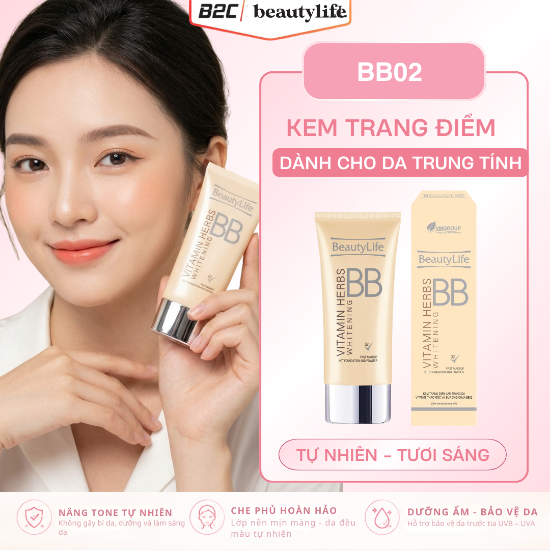 Kem trang điểm làm trắng da vitamin, thảo mộc và sữa ong chúa bb02 50gr - Beautylife