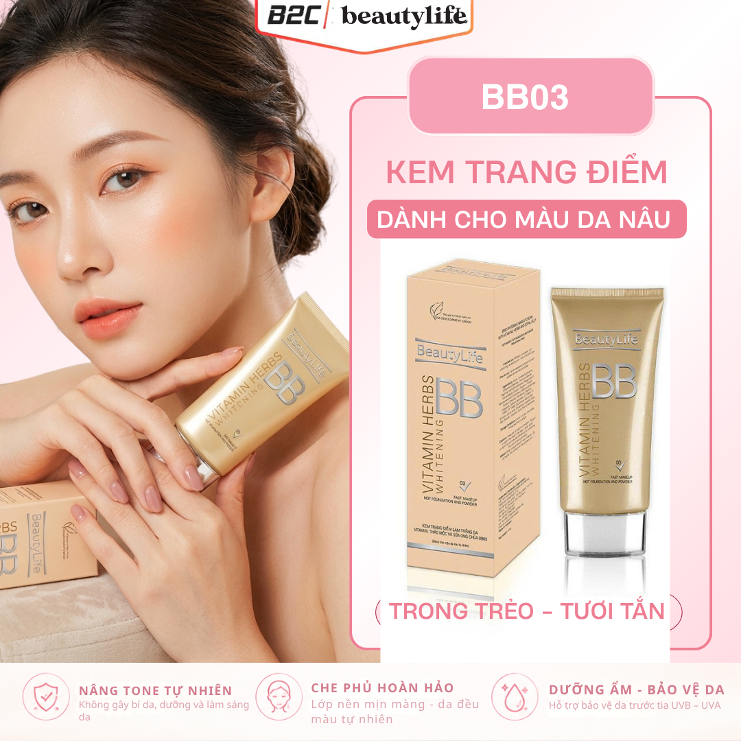 Kem trang điểm làm trắng da vitamin, thảo mộc và sữa ong chúa bb03 50gr - Beautylife