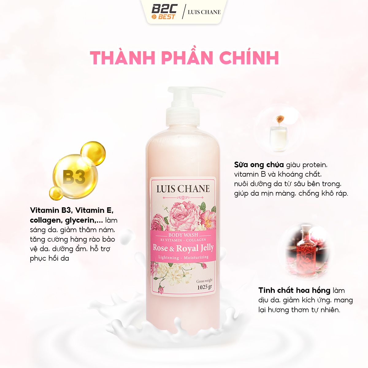 COMBO SỮA TẮM LUISE CHANE B3 VITAMIN GOAT MILK & ROYAL MILK