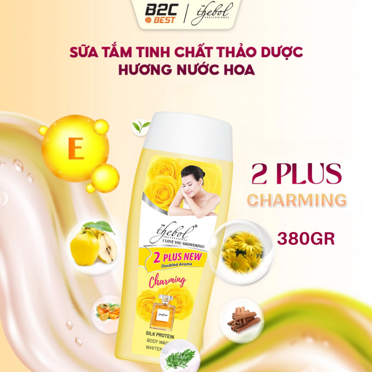 THEBOL - SỮA TẮM THẢO DƯỢC HOA HỒNG KHƯƠNG HOÀNG NƯỚC HOA PHÁP CHRAMING (2 PLUS)