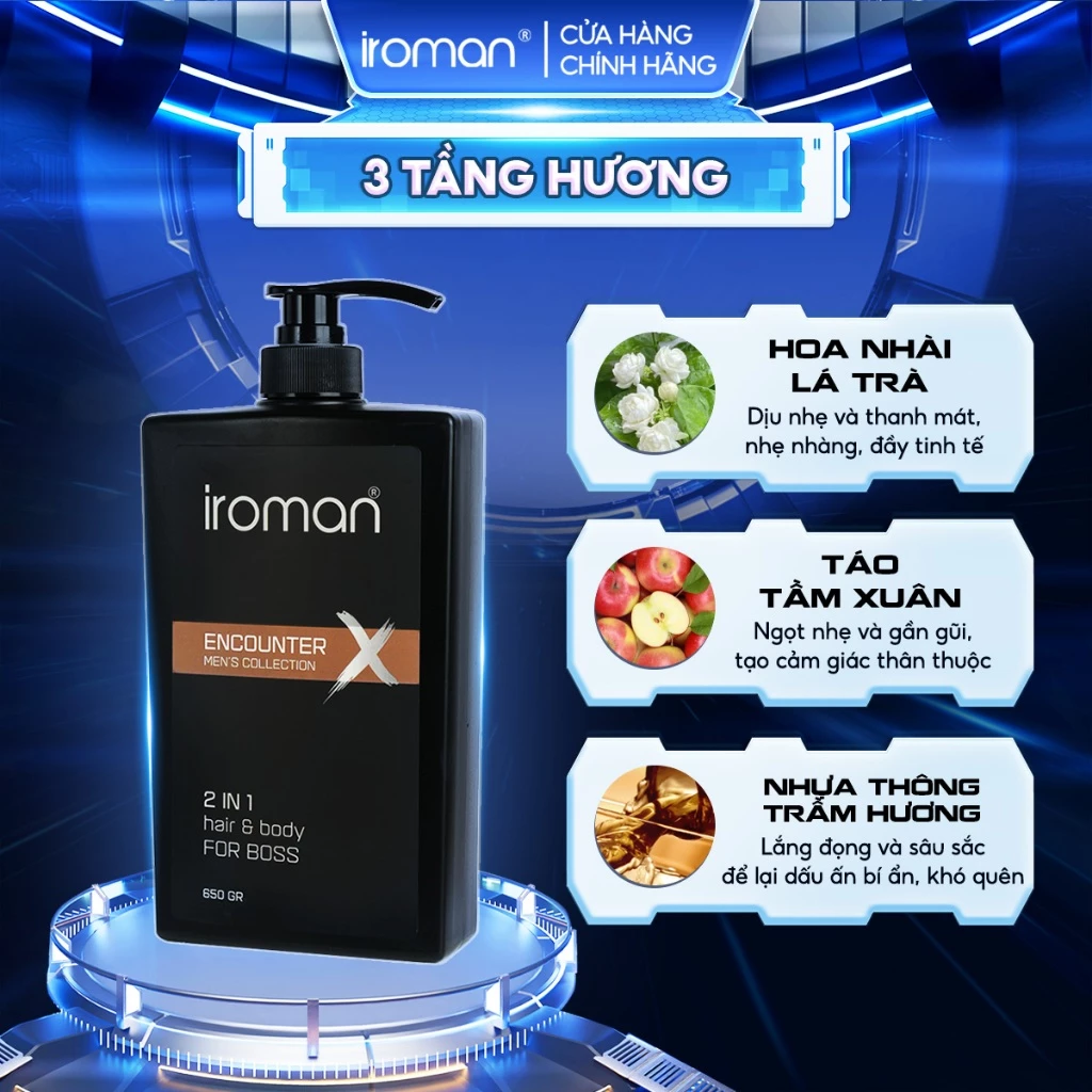 TẮM GỘI 2IN1 IROMAN ENCOUNTER 650G – HƯƠNG NƯỚC HOA CAO CẤP