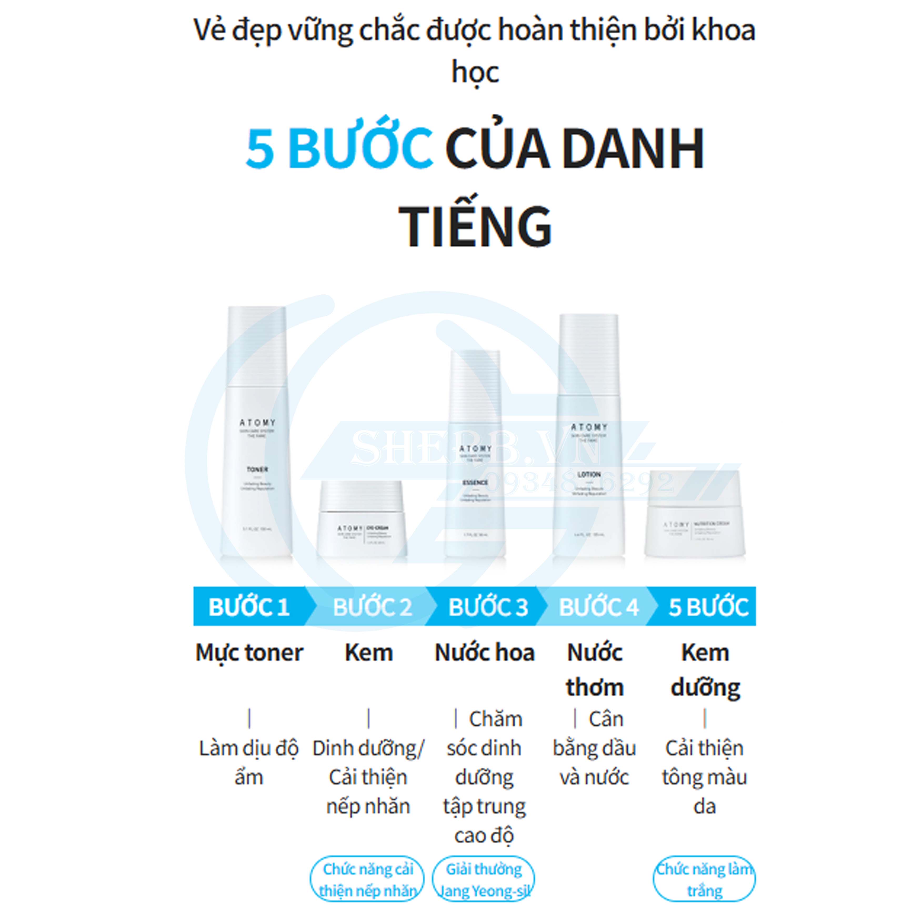 CÁC TUÝP KEM DƯỠNG ATOMY NHIỀU LOẠI KHÁC NHAU XẾP TRÊN KỆ GỖ