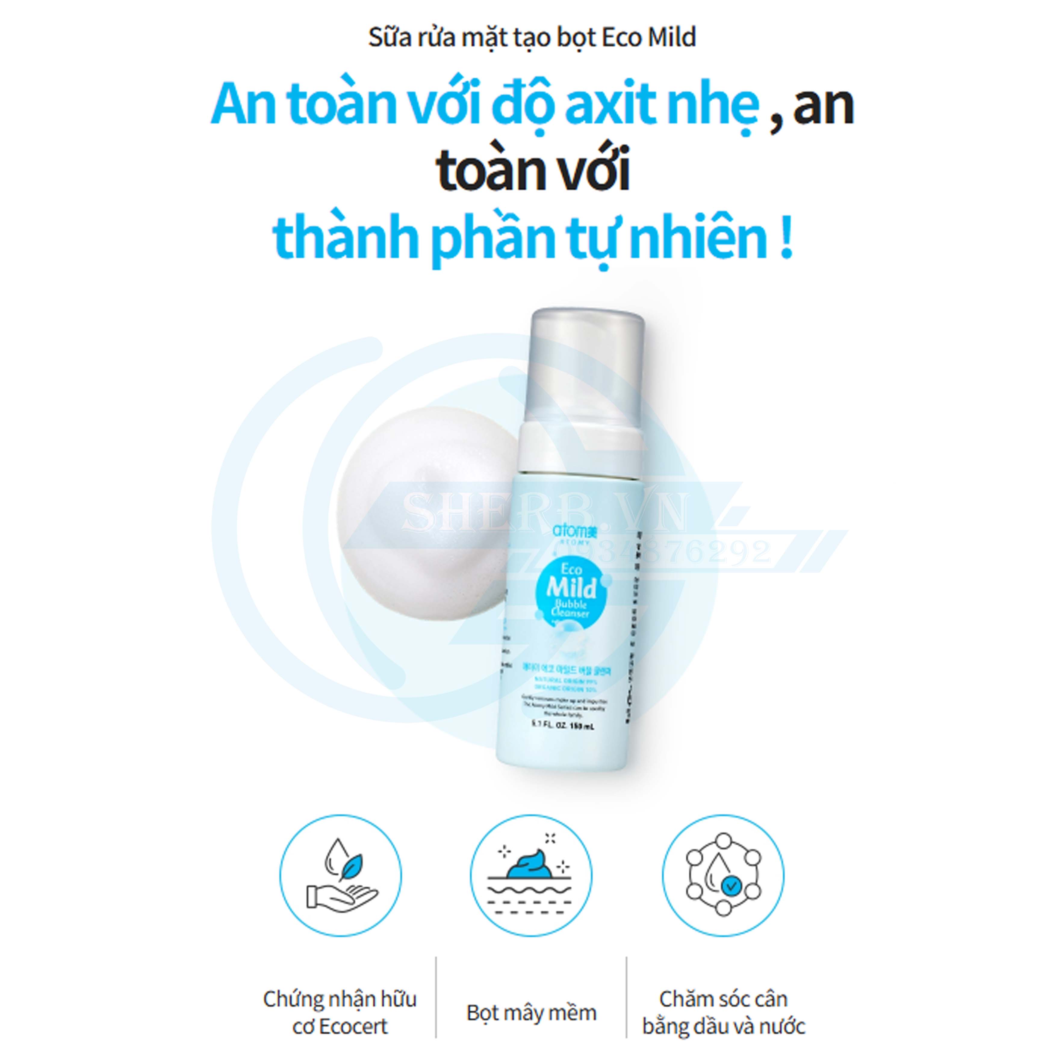 [SHERB] Sữa rửa mặt tạo bọt Atomy Eco Mild Bubble Cleanser