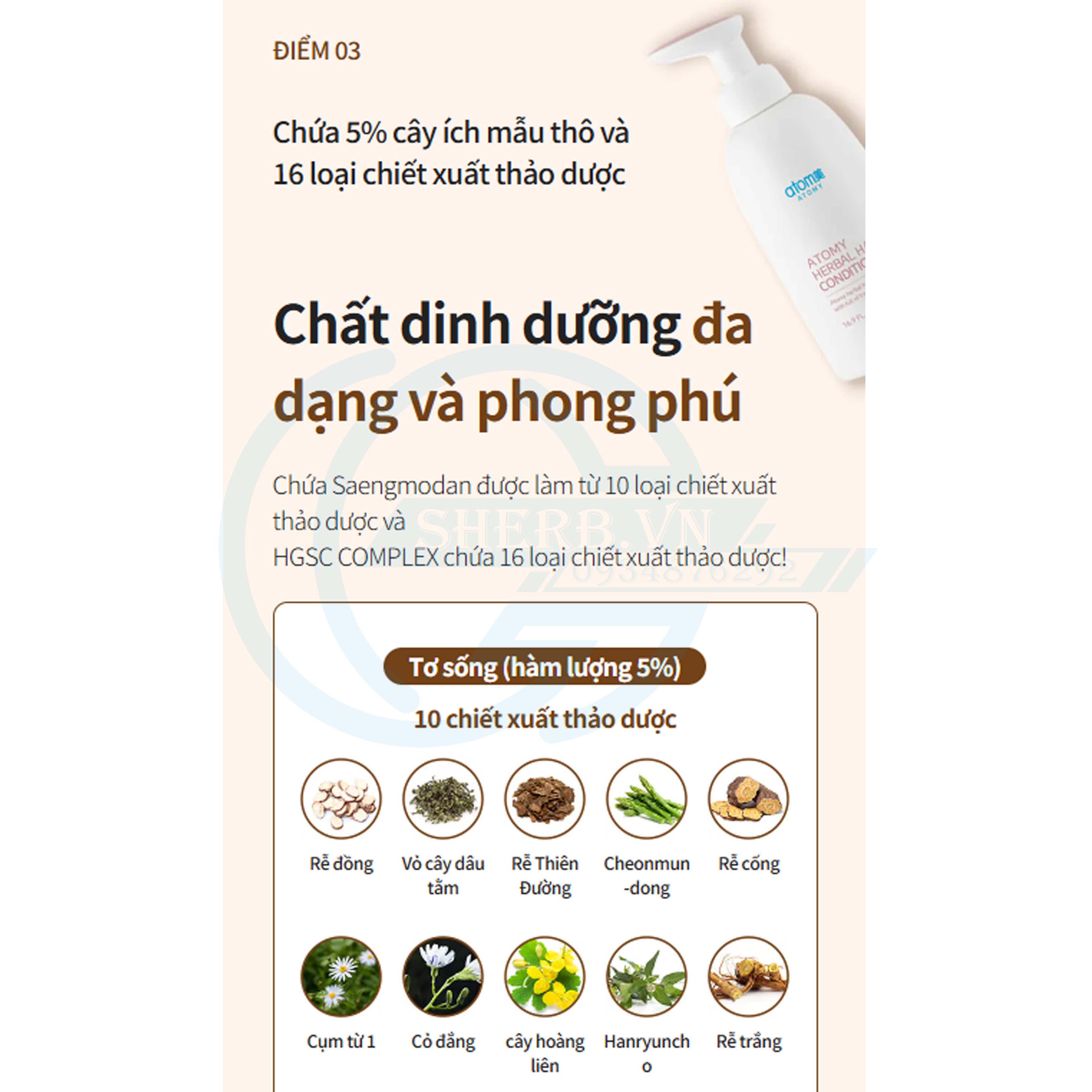 [SHERB] Combo Dầu gội + xả Thảo Dược Atomy Herbal Hair Shapoo - Conditioner