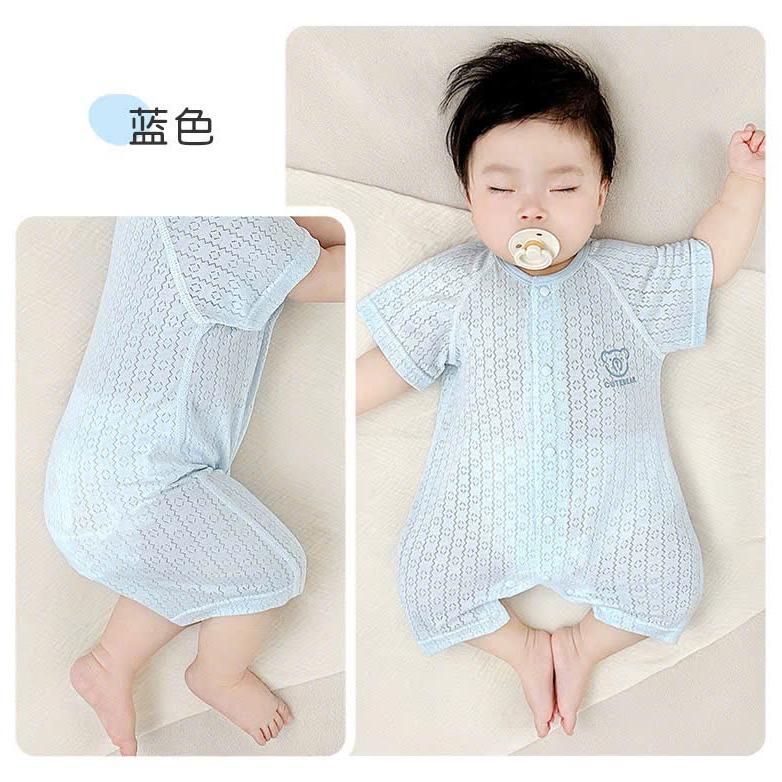 Body đùi cộc tay cúc giữa vải sợi tre mỏng mát cho bé sơ sinh mặc mùa hè 21BDDU