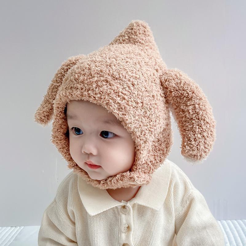 Mũ Len Lông Cừu Tai Thỏ Cài Cúc Đáng Yêu cho Bé Trai Bé Gái