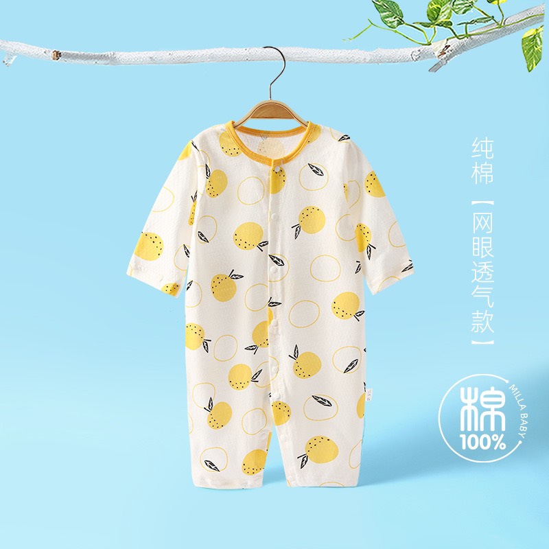 Body Cúc Giữa Dài Tay Hè Thu Mỏng Mát Cho Bé Nằm Điều Hoà 01BDD