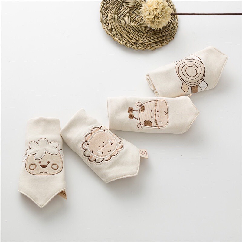 Khăn Yếm Tam Giác 2 Cúc Bấm Họa Tiết Đáng Yêu Chất Cotton Hữu Cơ Tự Nhiên An Toàn Cho Bé