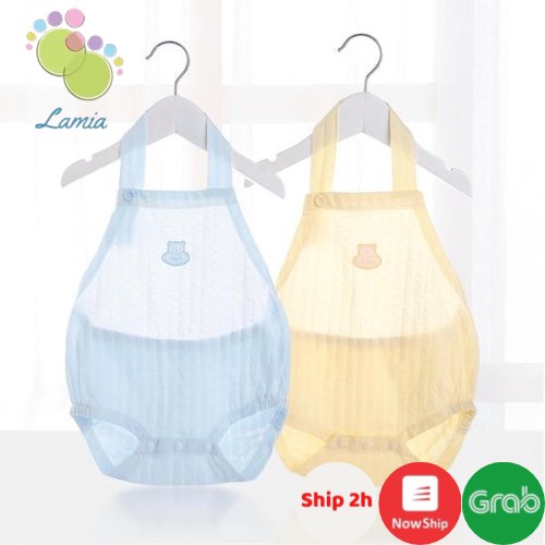 Bộ Bodysuit Yếm Hở Lưng Chất Thông Hơi Mỏng Mát Mùa Hè Cho Bé Trai Bé Gái Lamia 12BDS