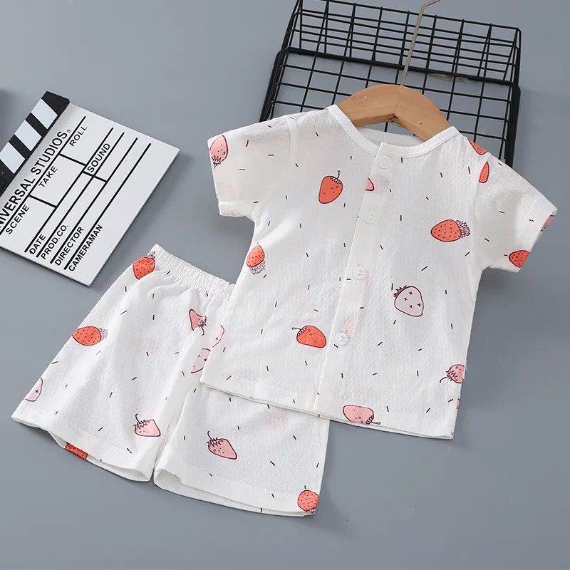 Bộ Cộc Tay Hè Cúc Giữa Cho Bé Trai Bé Gái Vải Cotton Thông Hơi Thấm Hút Mồ Hôi