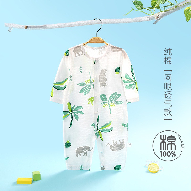 Body Cúc Giữa Dài Tay Hè Thu Mỏng Mát Cho Bé Nằm Điều Hoà 01BDD