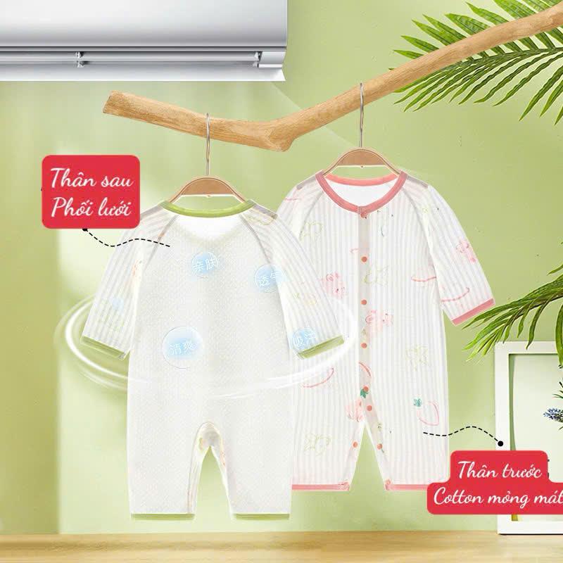 Body mỏng dài tay phối lưới mỏng mát cho bé sơ sinh mặc nằm điều hòa 20BDD