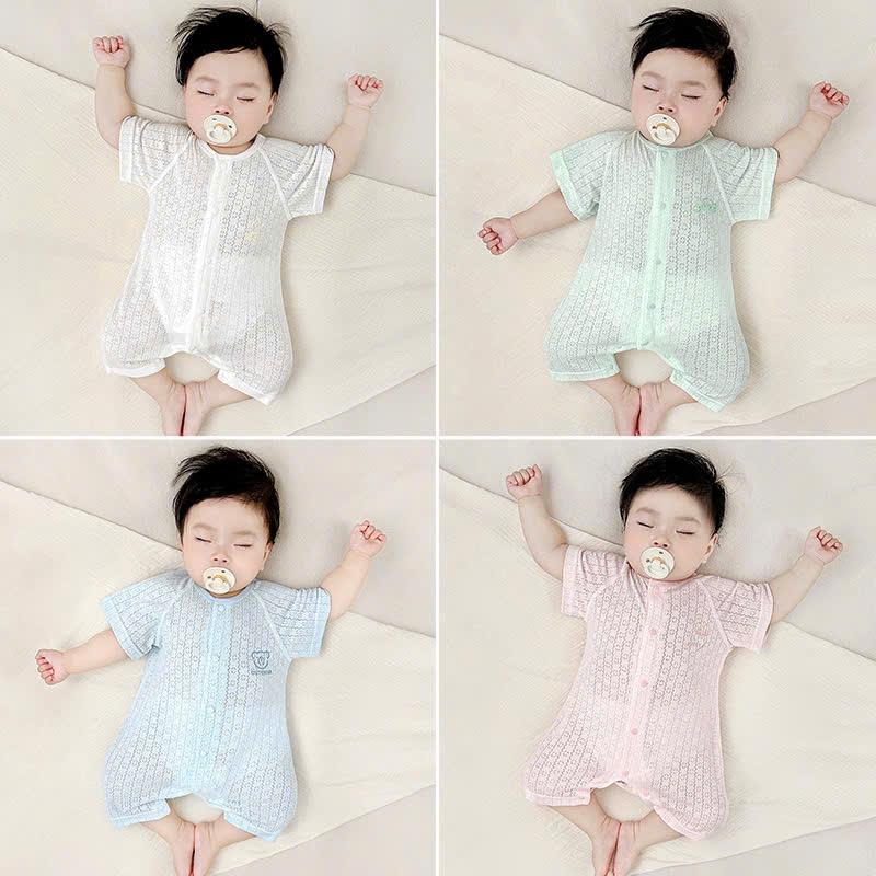 Body đùi cộc tay cúc giữa vải sợi tre mỏng mát cho bé sơ sinh mặc mùa hè 21BDDU