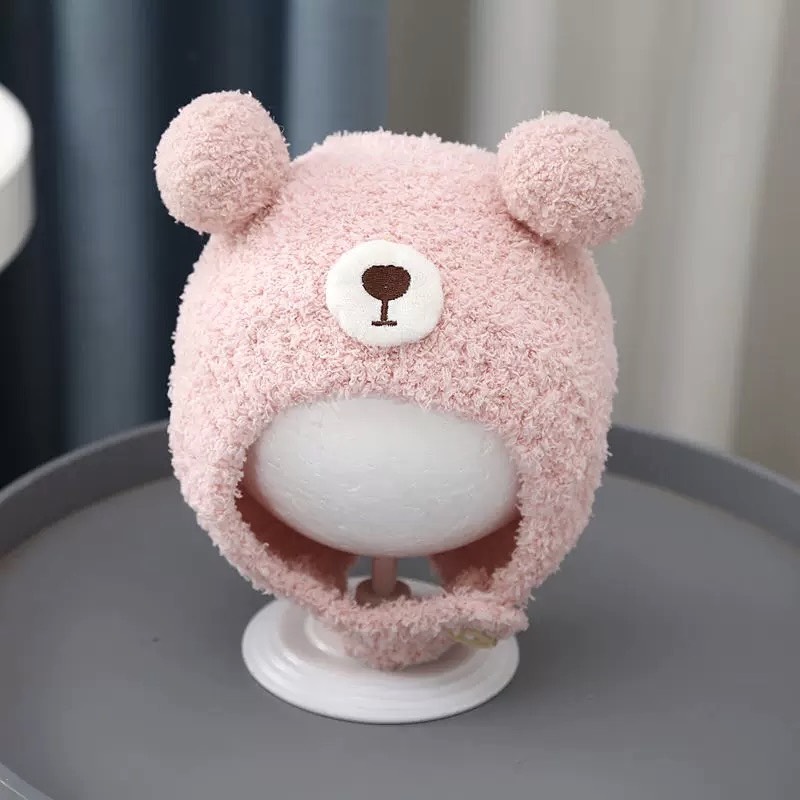 Mũ len lông cừu 2 cục bông giữa ấm mùa đông cho bé trai bé gái sơ sinh 𝐌𝟒