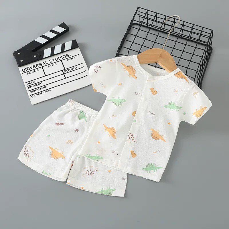 Bộ Cộc Tay Hè Cúc Giữa Cho Bé Trai Bé Gái Vải Cotton Thông Hơi Thấm Hút Mồ Hôi