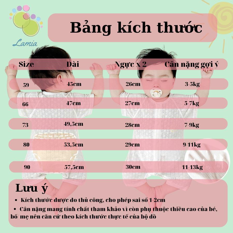 Body đùi cộc tay cúc giữa vải sợi tre mỏng mát cho bé sơ sinh mặc mùa hè 21BDDU