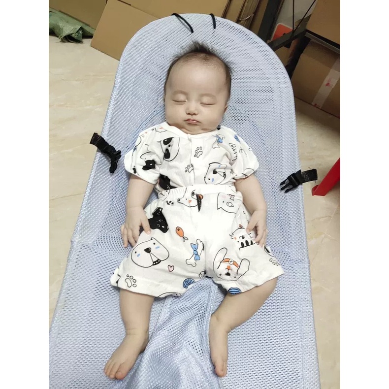 Bộ Cộc Tay Hè Cúc Giữa Cho Bé Trai Bé Gái Vải Cotton Thông Hơi Thấm Hút Mồ Hôi